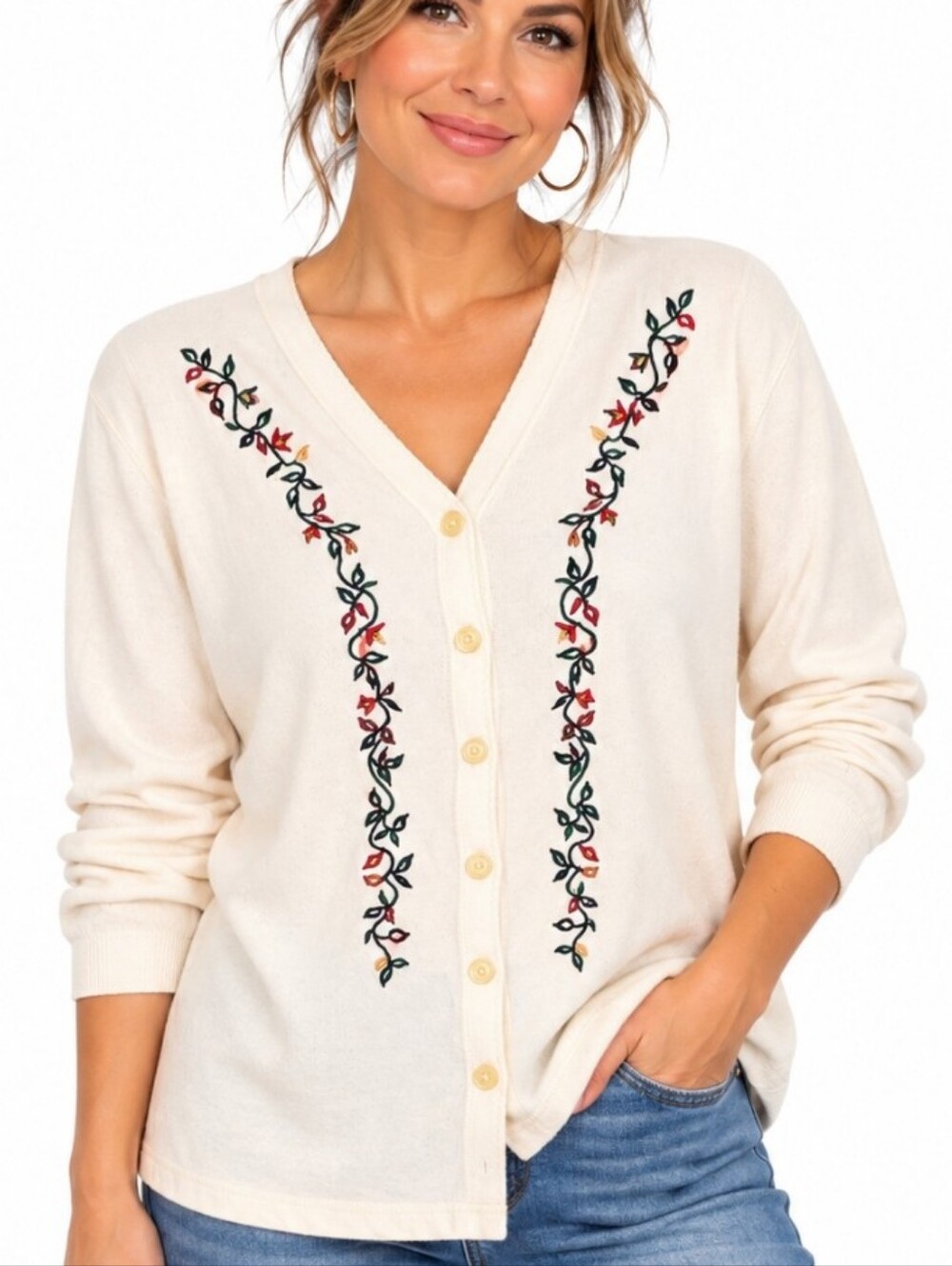 White Stag Floral Embroidered Cardigan XL